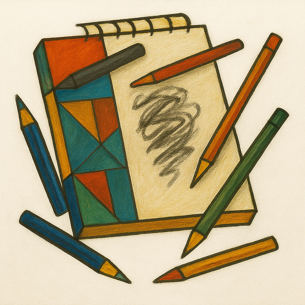 Illustration of art supplies representing visual arts